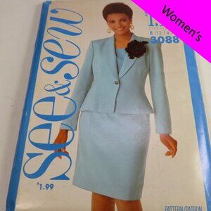 See & Sew 3088 Sewing Pattern UNCUT size 12-16 suit jacket fitted